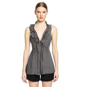 BCBGMaxzazira White & Black Checkered Plaid Silk Halter Rockabilly Top Size S